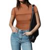 imageREORIA Womens Sexy Mock Turtle Neck Short Sleeve Shirts Sheer Mesh Ruched Trendy Going Out Bodysuits TopsTopaz