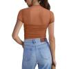 imageREORIA Womens Sexy Mock Turtle Neck Short Sleeve Shirts Sheer Mesh Ruched Trendy Going Out Bodysuits TopsTopaz