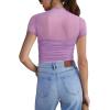 imageREORIA Womens Sexy Mock Turtle Neck Short Sleeve Shirts Sheer Mesh Ruched Trendy Going Out Bodysuits TopsViolet