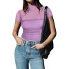 imageREORIA Womens Sexy Mock Turtle Neck Short Sleeve Shirts Sheer Mesh Ruched Trendy Going Out Bodysuits TopsViolet