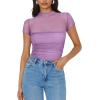 imageREORIA Womens Sexy Mock Turtle Neck Short Sleeve Shirts Sheer Mesh Ruched Trendy Going Out Bodysuits TopsViolet
