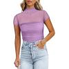 imageREORIA Womens Sexy Mock Turtle Neck Short Sleeve Shirts Sheer Mesh Ruched Trendy Going Out Bodysuits TopsViolet