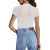 imageREORIA Womens Sexy Mock Turtle Neck Short Sleeve Shirts Sheer Mesh Ruched Trendy Going Out Bodysuits TopsWhite