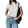 imageREORIA Womens Sexy Mock Turtle Neck Short Sleeve Shirts Sheer Mesh Ruched Trendy Going Out Bodysuits TopsWhite