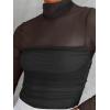 imageREORIA Womens Trendy Sexy Mock Turtle Neck Long Sleeve Sheer Mesh Ruched Going Out Bodysuits TopsBlack