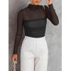 imageREORIA Womens Trendy Sexy Mock Turtle Neck Long Sleeve Sheer Mesh Ruched Going Out Bodysuits TopsBlack