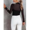 imageREORIA Womens Trendy Sexy Mock Turtle Neck Long Sleeve Sheer Mesh Ruched Going Out Bodysuits TopsBlack