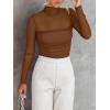 imageREORIA Womens Trendy Sexy Mock Turtle Neck Long Sleeve Sheer Mesh Ruched Going Out Bodysuits TopsBrown