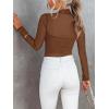 imageREORIA Womens Trendy Sexy Mock Turtle Neck Long Sleeve Sheer Mesh Ruched Going Out Bodysuits TopsBrown