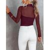 imageREORIA Womens Trendy Sexy Mock Turtle Neck Long Sleeve Sheer Mesh Ruched Going Out Bodysuits TopsBurgundy
