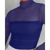 imageREORIA Womens Trendy Sexy Mock Turtle Neck Long Sleeve Sheer Mesh Ruched Going Out Bodysuits TopsDark Blue