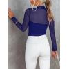 imageREORIA Womens Trendy Sexy Mock Turtle Neck Long Sleeve Sheer Mesh Ruched Going Out Bodysuits TopsDark Blue