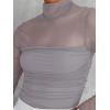 imageREORIA Womens Trendy Sexy Mock Turtle Neck Long Sleeve Sheer Mesh Ruched Going Out Bodysuits TopsDeep Grey
