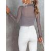 imageREORIA Womens Trendy Sexy Mock Turtle Neck Long Sleeve Sheer Mesh Ruched Going Out Bodysuits TopsDeep Grey
