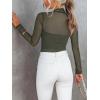imageREORIA Womens Trendy Sexy Mock Turtle Neck Long Sleeve Sheer Mesh Ruched Going Out Bodysuits TopsGrey Green