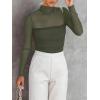 imageREORIA Womens Trendy Sexy Mock Turtle Neck Long Sleeve Sheer Mesh Ruched Going Out Bodysuits TopsGrey Green