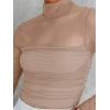 imageREORIA Womens Trendy Sexy Mock Turtle Neck Long Sleeve Sheer Mesh Ruched Going Out Bodysuits TopsKhaki