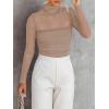 imageREORIA Womens Trendy Sexy Mock Turtle Neck Long Sleeve Sheer Mesh Ruched Going Out Bodysuits TopsKhaki