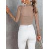 imageREORIA Womens Trendy Sexy Mock Turtle Neck Long Sleeve Sheer Mesh Ruched Going Out Bodysuits TopsKhaki