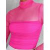 imageREORIA Womens Trendy Sexy Mock Turtle Neck Long Sleeve Sheer Mesh Ruched Going Out Bodysuits TopsNeon Rose Red