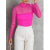 imageREORIA Womens Trendy Sexy Mock Turtle Neck Long Sleeve Sheer Mesh Ruched Going Out Bodysuits TopsNeon Rose Red