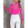 imageREORIA Womens Trendy Sexy Mock Turtle Neck Long Sleeve Sheer Mesh Ruched Going Out Bodysuits TopsNeon Rose Red