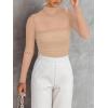 imageREORIA Womens Trendy Sexy Mock Turtle Neck Long Sleeve Sheer Mesh Ruched Going Out Bodysuits TopsNude