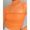 imageREORIA Womens Trendy Sexy Mock Turtle Neck Long Sleeve Sheer Mesh Ruched Going Out Bodysuits TopsOrange