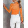imageREORIA Womens Trendy Sexy Mock Turtle Neck Long Sleeve Sheer Mesh Ruched Going Out Bodysuits TopsOrange