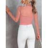 imageREORIA Womens Trendy Sexy Mock Turtle Neck Long Sleeve Sheer Mesh Ruched Going Out Bodysuits TopsPink