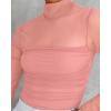 imageREORIA Womens Trendy Sexy Mock Turtle Neck Long Sleeve Sheer Mesh Ruched Going Out Bodysuits TopsPink