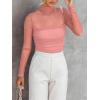 imageREORIA Womens Trendy Sexy Mock Turtle Neck Long Sleeve Sheer Mesh Ruched Going Out Bodysuits TopsPink