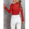 imageREORIA Womens Trendy Sexy Mock Turtle Neck Long Sleeve Sheer Mesh Ruched Going Out Bodysuits TopsRed