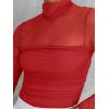 imageREORIA Womens Trendy Sexy Mock Turtle Neck Long Sleeve Sheer Mesh Ruched Going Out Bodysuits TopsRed