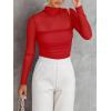 imageREORIA Womens Trendy Sexy Mock Turtle Neck Long Sleeve Sheer Mesh Ruched Going Out Bodysuits TopsRed