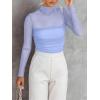 imageREORIA Womens Trendy Sexy Mock Turtle Neck Long Sleeve Sheer Mesh Ruched Going Out Bodysuits TopsSky Blue
