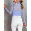 imageREORIA Womens Trendy Sexy Mock Turtle Neck Long Sleeve Sheer Mesh Ruched Going Out Bodysuits TopsSky Blue
