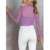 imageREORIA Womens Trendy Sexy Mock Turtle Neck Long Sleeve Sheer Mesh Ruched Going Out Bodysuits TopsViolet