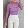 imageREORIA Womens Trendy Sexy Mock Turtle Neck Long Sleeve Sheer Mesh Ruched Going Out Bodysuits TopsViolet
