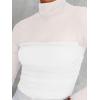 imageREORIA Womens Trendy Sexy Mock Turtle Neck Long Sleeve Sheer Mesh Ruched Going Out Bodysuits TopsWhite