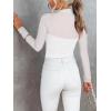 imageREORIA Womens Trendy Sexy Mock Turtle Neck Long Sleeve Sheer Mesh Ruched Going Out Bodysuits TopsWhite