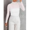 imageREORIA Womens Trendy Sexy Mock Turtle Neck Long Sleeve Sheer Mesh Ruched Going Out Bodysuits TopsWhite