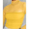 imageREORIA Womens Trendy Sexy Mock Turtle Neck Long Sleeve Sheer Mesh Ruched Going Out Bodysuits TopsYellow