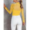 imageREORIA Womens Trendy Sexy Mock Turtle Neck Long Sleeve Sheer Mesh Ruched Going Out Bodysuits TopsYellow