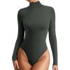 imageREORIA Womens Basic Long Sleeve Ribbed Turtleneck Leotard Stretchy Bodysuit Tops Jumpsuits03dark Grey