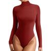imageREORIA Womens Basic Long Sleeve Ribbed Turtleneck Leotard Stretchy Bodysuit Tops Jumpsuits04maroon Red