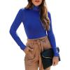 imageREORIA Womens Basic Long Sleeve Ribbed Turtleneck Leotard Stretchy Bodysuit Tops Jumpsuits05royal Blue