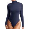 imageREORIA Womens Basic Long Sleeve Ribbed Turtleneck Leotard Stretchy Bodysuit Tops Jumpsuits07navy Blue