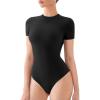 imageREORIA Womens Crew Neck Short Sleeve Thong Bodysuits Double Lined Comfy Slim T Shirt TopsBlack