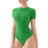 imageREORIA Womens Crew Neck Short Sleeve Thong Bodysuits Double Lined Comfy Slim T Shirt TopsGreen